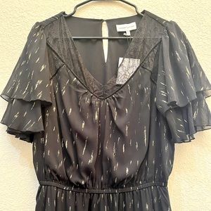 NWT Black/Gold Women’s flutter sleeve dress